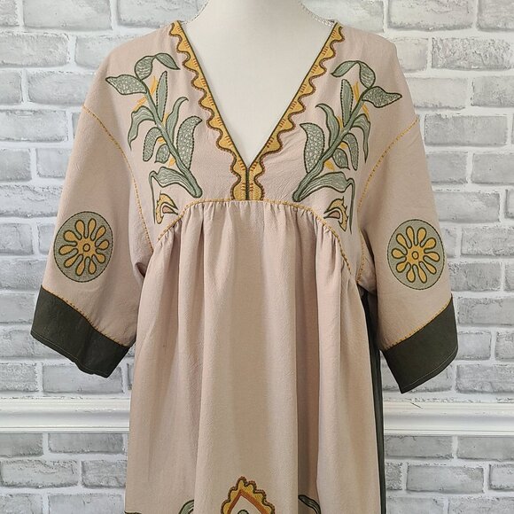 Oversized Embroidered Harvest Autumn Midi Dress NEW Sunflower Corn Fall Boho S - Picture 2 of 10
